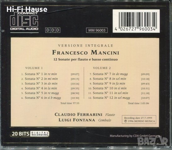 12 Sonate-Claudio Ferrarinri,Luigi Fontana, снимка 2 - CD дискове - 34603560