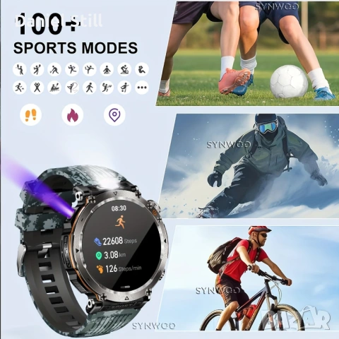 Водоустойчив Мъжки Смарт Часовник с Фенерче 600mAh Голяма Батерия4.32см Голям HD Дисплей, снимка 9 - Смарт часовници - 49358974