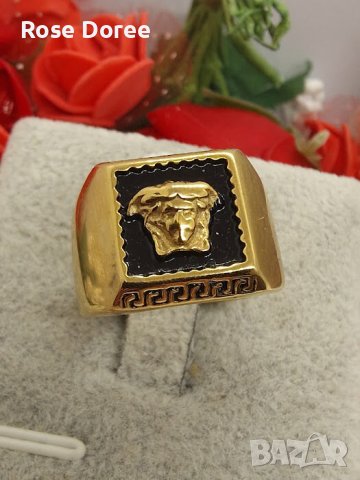 Мъжки позлатен пръстен реплика Медуза разлини модели 18К златно покритие, снимка 2 - Пръстени - 44071671