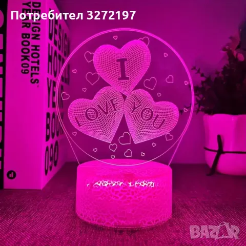 Холограмна 3D LED лампа Сърца i love you-дистанционно управление 16цвята+други режими на управление , снимка 5 - Настолни лампи - 49505064