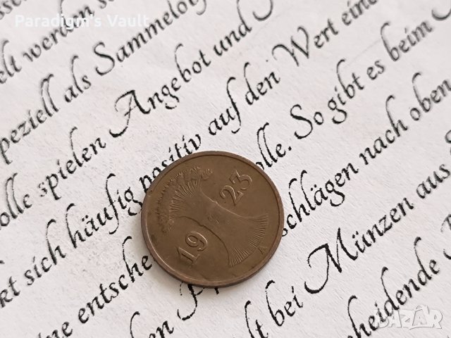 Райх монета - Германия - 1 пфениг | 1923г.; серия A, снимка 2 - Нумизматика и бонистика - 43156621