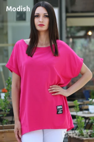 Памучна едноцветна дамска блуза с лодка деколте 7044