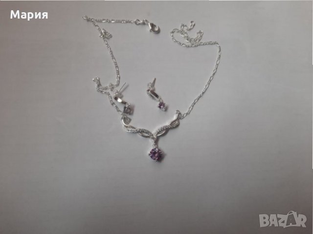 Колие с лилави цирконии , снимка 3 - Бижутерийни комплекти - 32396676
