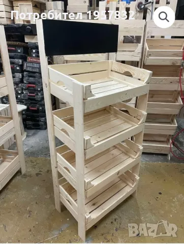 Дървен стелаж / етажерка от щайги с черна дъска за писане, снимка 4 - Оборудване за магазин - 49132675