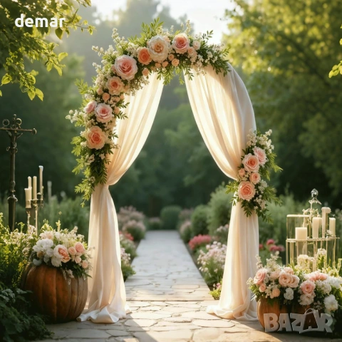 Дървена сватбена арка PlusFive, 2,1 м × 1 м извита горна част, стойка за фон, снимка 9 - Декорация за дома - 53427890
