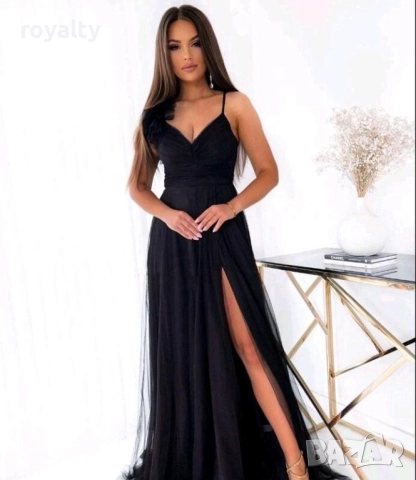 Дамска официална дълга черна рокля с пандела