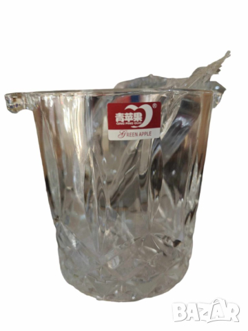 Комплект от деликатно стъкло,6 чаши и купа за лед с удобни щипки, снимка 2 - Чаши - 44876863