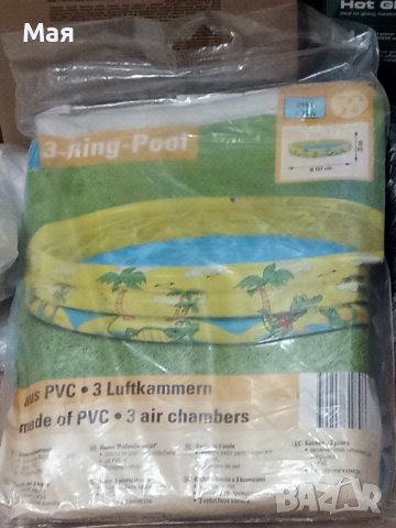 Голям басейн с 3 ринга и диаметър 157 см. и височина 25 см. Ярко жълт цвят с палми., снимка 5 - Басейни и аксесоари - 43553205