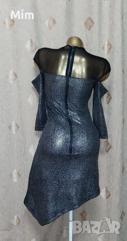 Fashion Paris S  Брокатена сребриста рокля , снимка 5 - Рокли - 43739212