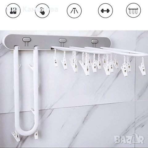 Самозалепваща се сгъваема стойка за сушене на дрехи с 24 щипки, снимка 8 - Други стоки за дома - 53015547