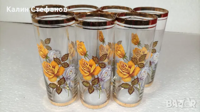Разкошни ретро чаши, златни кантове, цветя, 7 бр, снимка 1