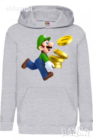 Детски Суитчър/Суитшърт Luigi Coins,Super Mario,Игра,Подарък,Изненада,Забавление,Рожден Ден