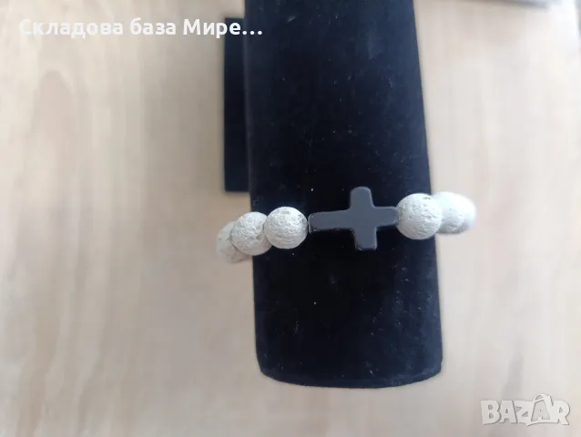 Гривна от естествени камъни Оникс Ахат и Хематит, Ластична корда Ръчна изработка, снимка 1