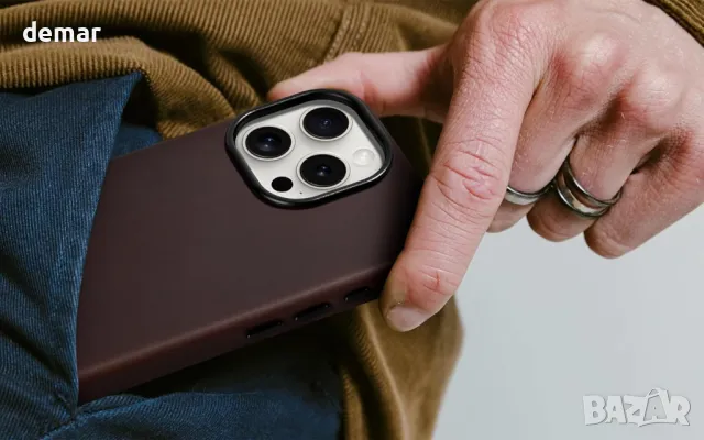 Кожен калъф maogoam за iPhone 16 Plus 6,7 инча, съвместим с MagSafe, метални бутони, тъмнокафяв, снимка 7 - Калъфи, кейсове - 49114725
