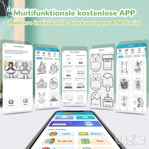 DOLEWA LX-D3 Мини преносим термопринтер с 8 ролки стикери, съвместим с iOS и Android, розов, снимка 8 - Принтери, копири, скенери - 50965425