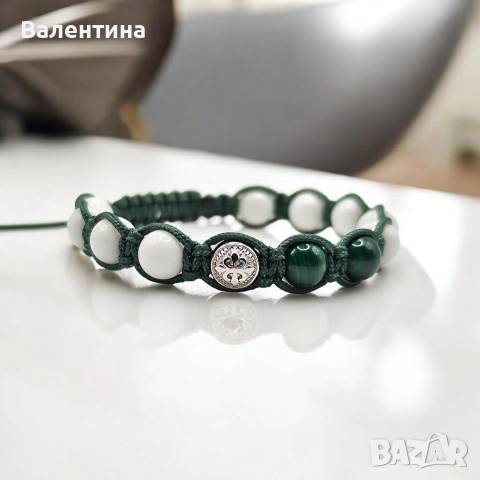 Дамска/мъжка гривна малахит, седеф и 925 сребро