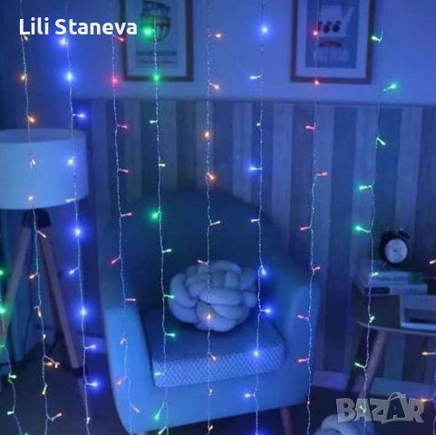 Коледна завеса от лампички / Цветове - Студено бяло, топло бяло, шарено. / 320лед светлини. , снимка 3 - Лед осветление - 52636511