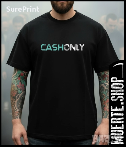 Черна тениска с щампа CASH ONLY DOLLARS, снимка 2 - Тениски - 52253130
