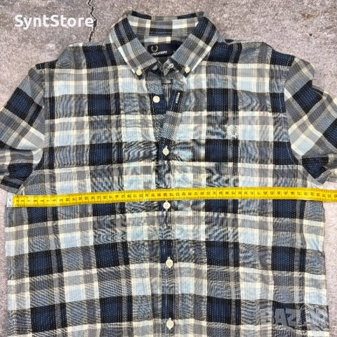 Мъжка карирана риза Fred Perry Размер M Синьо Сиво, снимка 5 - Ризи - 53301344