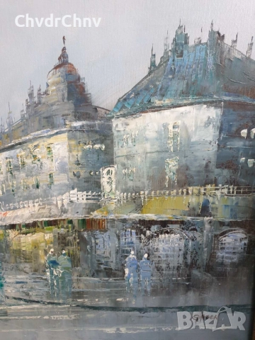 Green 101х71см/голяма картина масло върху платно/градски пейзаж-Париж/дървена рамка, снимка 6 - Картини - 52549794