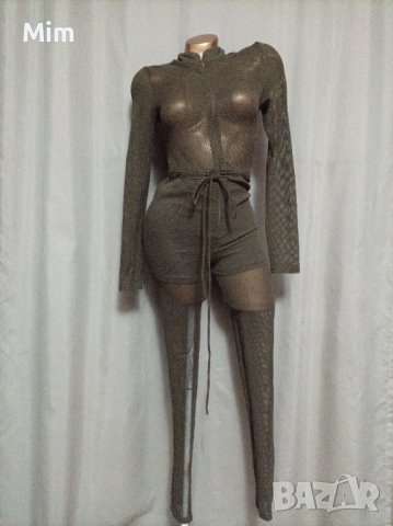  FASHIONNOVA M Зелен гащеризон на мрежа, снимка 8 - Гащеризони - 37271236