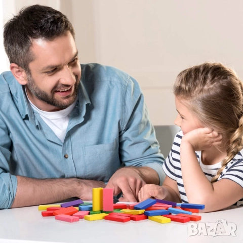 Комплект от 100броя цветни дървени блокчета, снимка 3 - Конструктори - 52371936