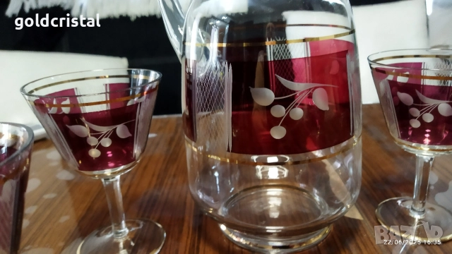 Стари стъклени чаши с кана , снимка 4 - Антикварни и старинни предмети - 52941359