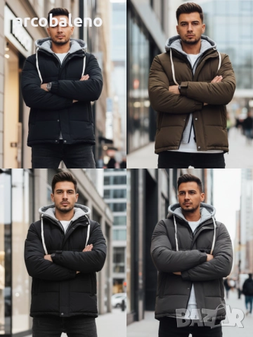 Мъжко зимно ватирано яке с качулка, 4цвята 