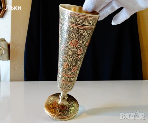 Древен бронзов бокал,клетъчен емайл. , снимка 2 - Антикварни и старинни предмети - 32667102