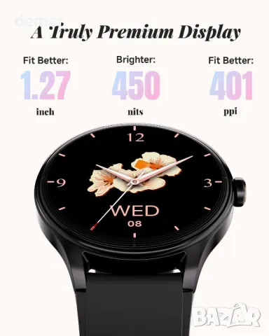 Смарт часовник TOOBUR за жени, Android и iOS, отговаряне/осъществяване на повиквания, IP68, черен, снимка 7 - Смарт часовници - 50256822
