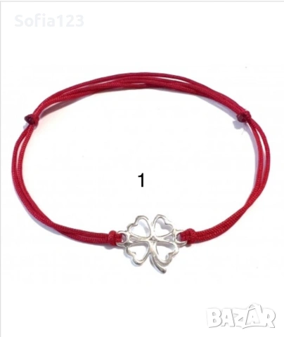 Сребърни гривни с червен конец, снимка 2 - Гривни - 53243911