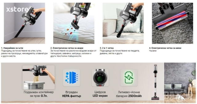 Вертикална акумулаторна прахосмукачка Voltz 250W, 2500mAh, снимка 6 - Прахосмукачки - 52796089