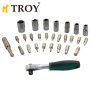 Комплект гедоре мини тресчотка с вложки и битове 1/4“ 28 части / Troy 21948 /