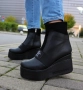 Боти на платформа - черна кожа - K135 , снимка 2