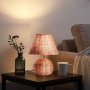 Екологична ратанова настолна лампа, ръчно плетен абажур, Е14, 2 броя, снимка 6