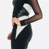 QUONTUM Нова къса рокля с ефектен гръб в черно и бяло дълъг ръкав, снимка 3 - Рокли - 32295448