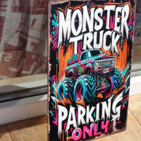 Метална табела кола Monster truck Чудовищен джип паркира тук, снимка 2 - Декорация за дома - 44878960