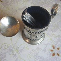 Посребрен комплект за чай с чаша лъжичка лъжички , снимка 2 - Други - 32810474