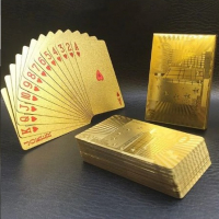 Златни карти за игра Водоустойчив дизайн Издръжлива употреба Пластмасово фолио, снимка 2 - Карти за игра - 36481853
