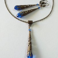 Разкошен комплект бижута в кралско синьо и филигранни орнаменти в цвят бронз , снимка 5 - Бижутерийни комплекти - 37604964