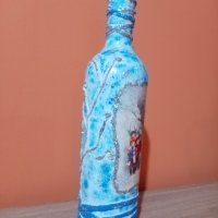 Коледна бутилка декупаж - празна, снимка 3 - Декорация за дома - 43054725
