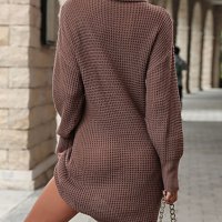 Дамска едноцветна рокля-пуловер с висока яка - 024, снимка 3 - Рокли - 43453054