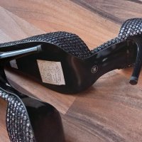 Нови абитуриентски черни елегантни обувки със сребърен брокат и остър връх, БЕЗПЛАТНА ДОСТАВКА, снимка 6 - Дамски обувки на ток - 32729886