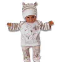 Памучен бебешки комплект за новородено 5 части в цвят екрю и кафяво марка Lafel , снимка 2 - Комплекти за бебе - 32864743