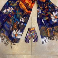 Комплект шал с ръкавици от кашмир, снимка 2 - Шалове - 35087356