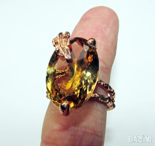 925 сребърен пръстен с цитрин 20 карата, 21x14мм, тегло 8.9гр. Подходящ за подарък, снимка 1