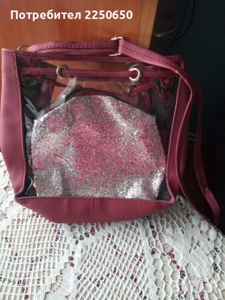 Нова блестяща чанта цвят бордо, снимка 1