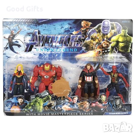 Комплект фигурки, Отмъстителите, Капитан Америка, Спайдърмен, Железния човек халкбастер, с оръжия, снимка 1