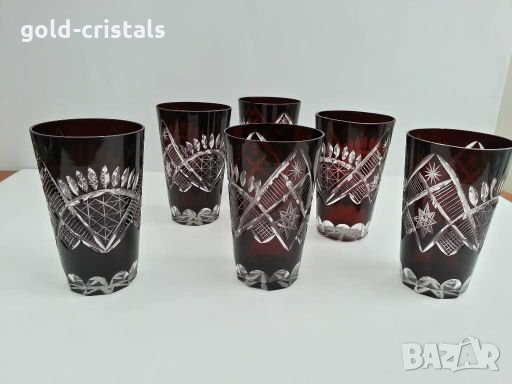 сервиз кристални чаши и гарафа цветен червен кристал , снимка 1