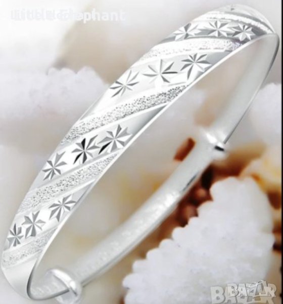 Сребърна твърда гривна,колекция"Romance-lazer and flowers"/нова, снимка 1